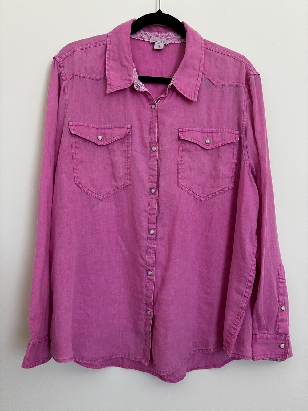 Sundance Pink Linen Button-Down Western Pocket Shirt size xl